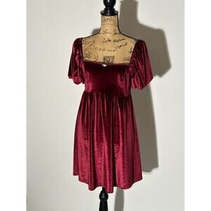 Altar’d State Dark Red Velvet Princess Dress Medium